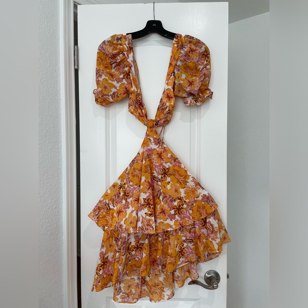 HELLO MOLLY orange ruffle cut out dress, size S